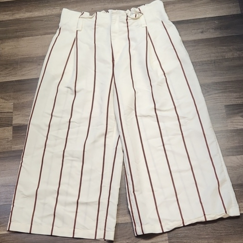 A New Day womans capri wide legged brown striped pant sz XL elastic waist band